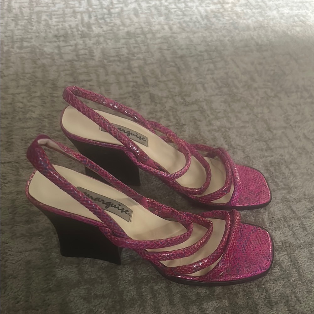 Manolo Blahnik Pink Strappy Wedge Sandals